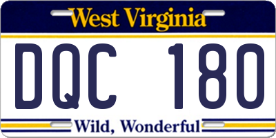 WV license plate DQC180