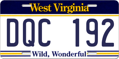 WV license plate DQC192