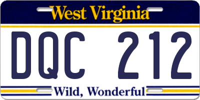 WV license plate DQC212