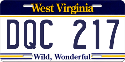 WV license plate DQC217