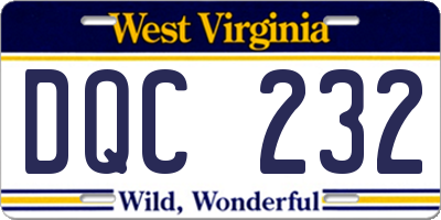 WV license plate DQC232
