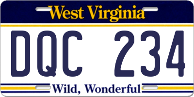 WV license plate DQC234