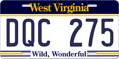 WV license plate DQC275