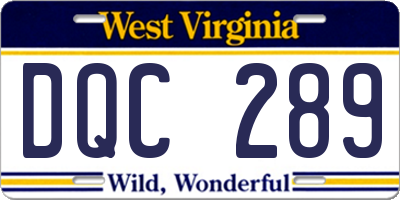 WV license plate DQC289
