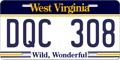 WV license plate DQC308