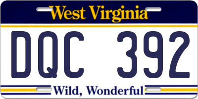 WV license plate DQC392
