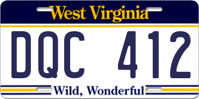 WV license plate DQC412