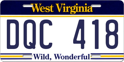 WV license plate DQC418