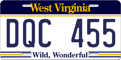 WV license plate DQC455