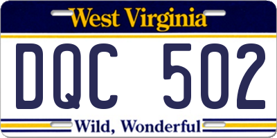 WV license plate DQC502