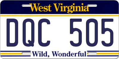 WV license plate DQC505