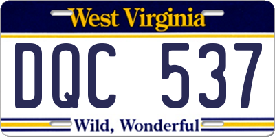 WV license plate DQC537