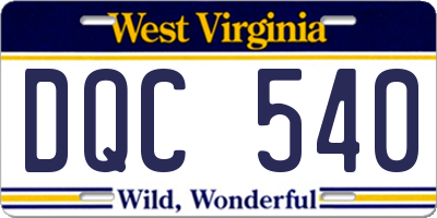 WV license plate DQC540