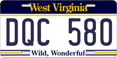 WV license plate DQC580