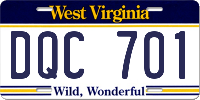 WV license plate DQC701