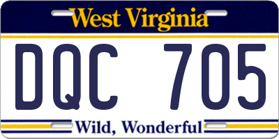 WV license plate DQC705