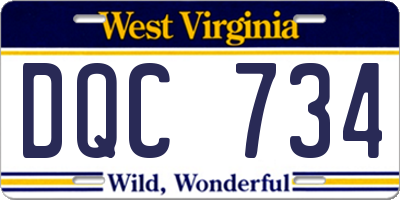 WV license plate DQC734