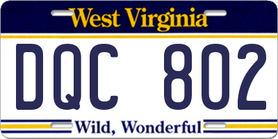 WV license plate DQC802