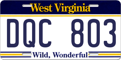 WV license plate DQC803