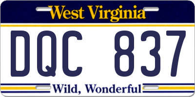 WV license plate DQC837