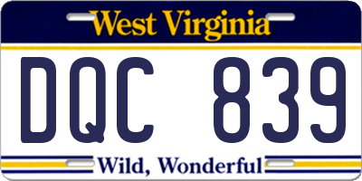 WV license plate DQC839
