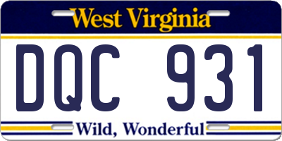 WV license plate DQC931