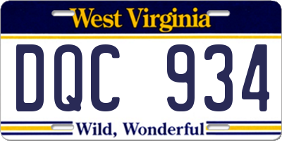 WV license plate DQC934