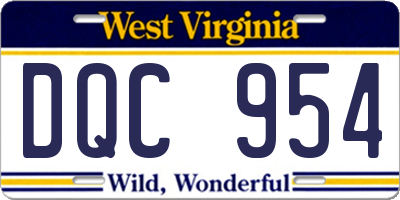 WV license plate DQC954