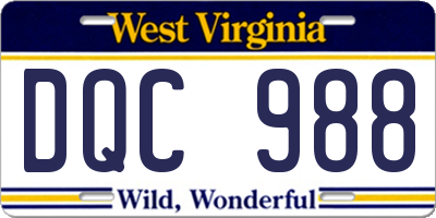 WV license plate DQC988