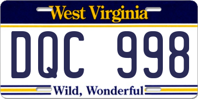 WV license plate DQC998