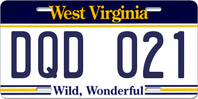 WV license plate DQD021