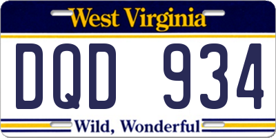 WV license plate DQD934