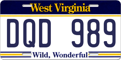 WV license plate DQD989