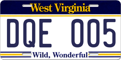 WV license plate DQE005