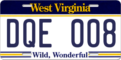 WV license plate DQE008