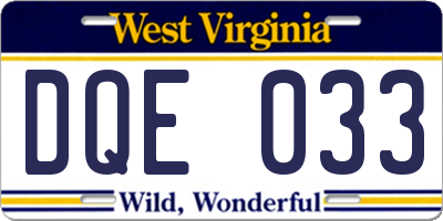 WV license plate DQE033