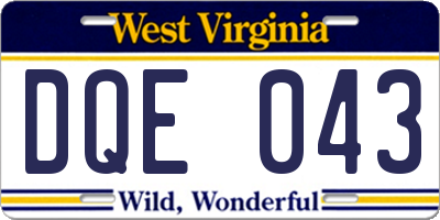 WV license plate DQE043