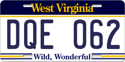 WV license plate DQE062