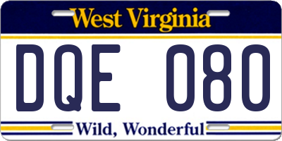 WV license plate DQE080