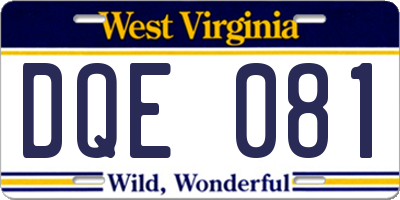 WV license plate DQE081