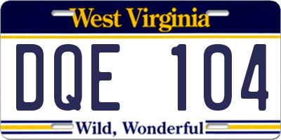 WV license plate DQE104