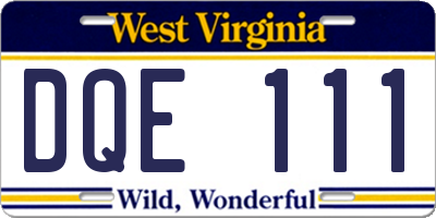 WV license plate DQE111