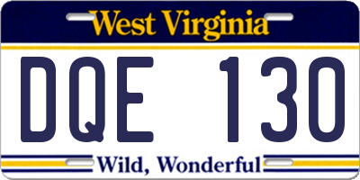 WV license plate DQE130