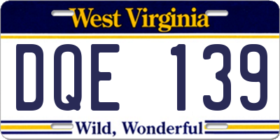 WV license plate DQE139