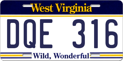 WV license plate DQE316