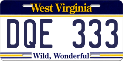 WV license plate DQE333