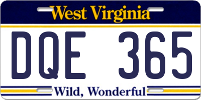 WV license plate DQE365