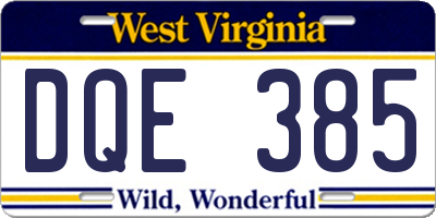 WV license plate DQE385