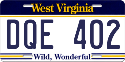 WV license plate DQE402