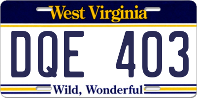 WV license plate DQE403